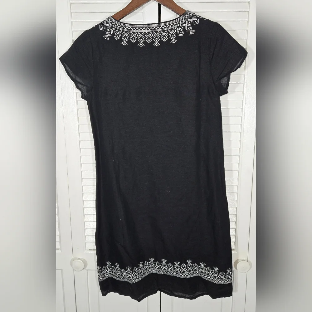 Vineyard Vines Holiday Island Silver Embroidered V Neck Linen Shift Dress Sz 00 - Picture 4 of 4